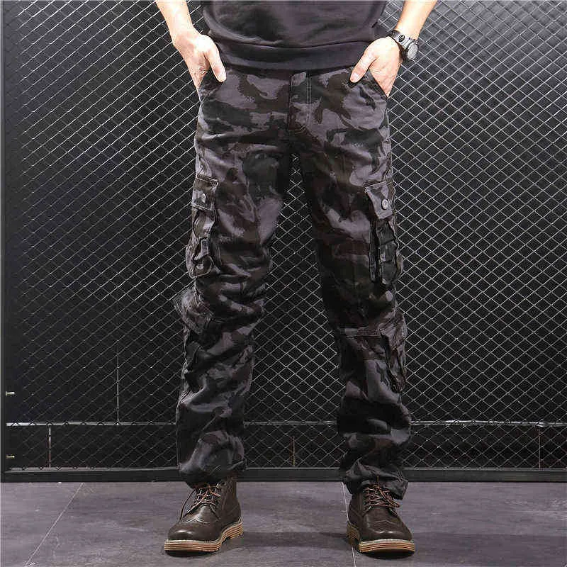 Homens Camuflagem Baggy Carga Calças Masculinas Exército Exército Militar Tactical Comprimento Completo Casual Calças Longo Loose Reta Pant Plus Size 44 H1223