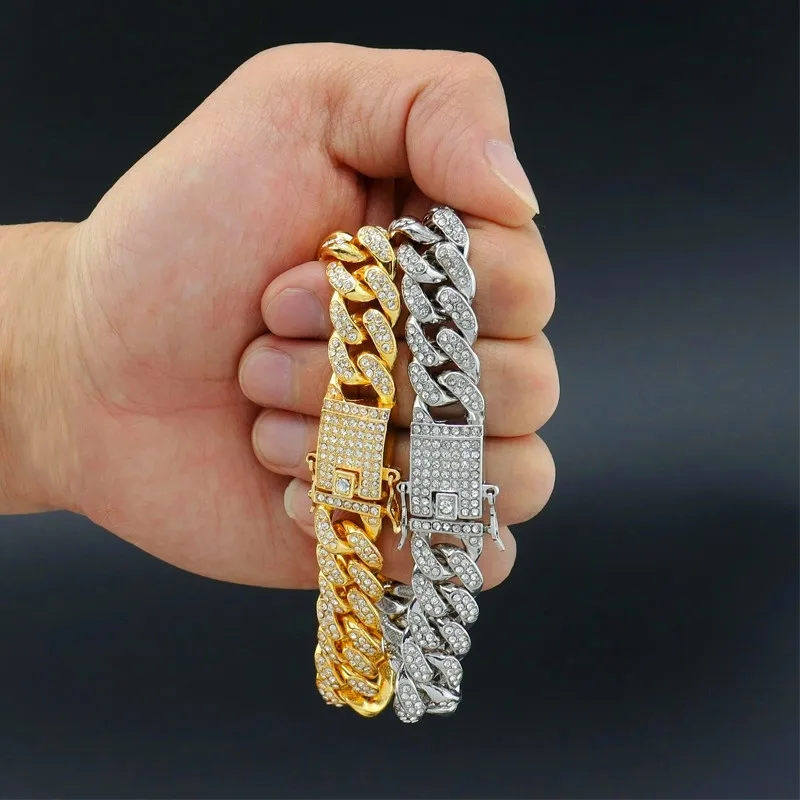 Gold Simulated Diamond Miami Cuban Diamond Cuban Link Bracelet For Men Iced  Out Hip Hop Jewelry Wristband JE1635 From Wedsw77, $11.38 | DHgate.Com