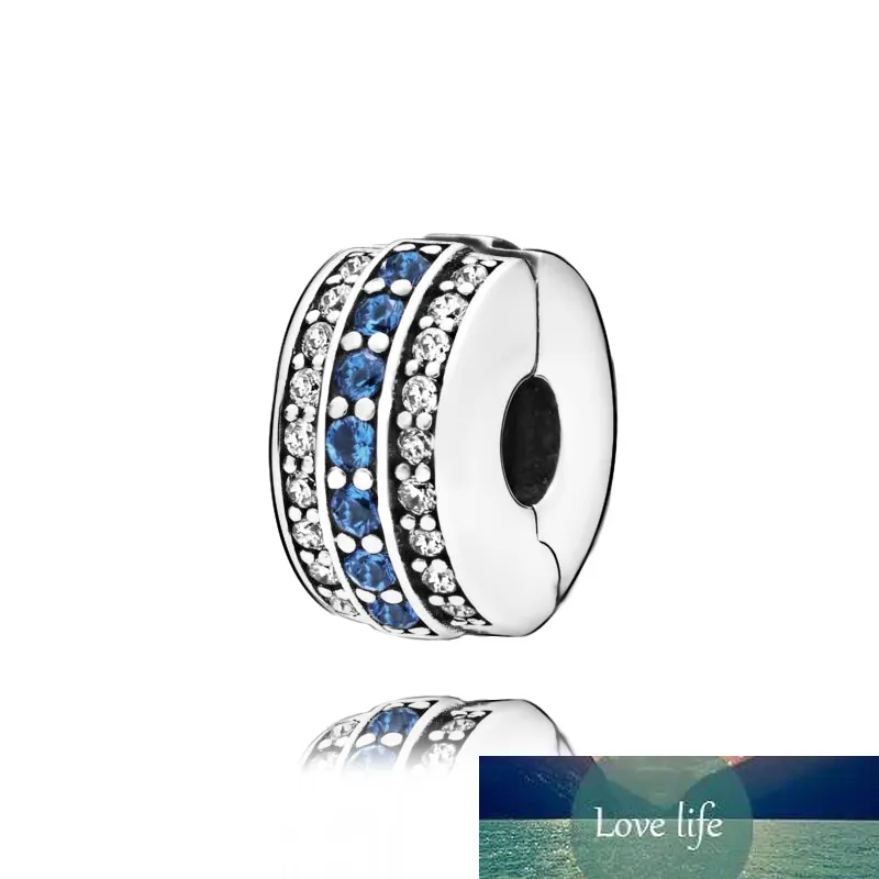 Alliage classique 925 perles en argent Sterling scintillant bleu ligne Clip breloques ajustement Original Pan's Bracelets femmes bijoux à bricoler soi-même