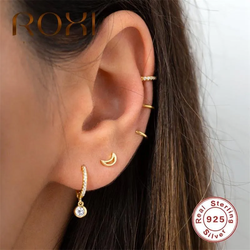 Hoop & Huggie ROXI Simple Round Circle Crystal Earrings Gold Silver Pendientes 925 Sterling Chic Zircon Stone Women Earrings1