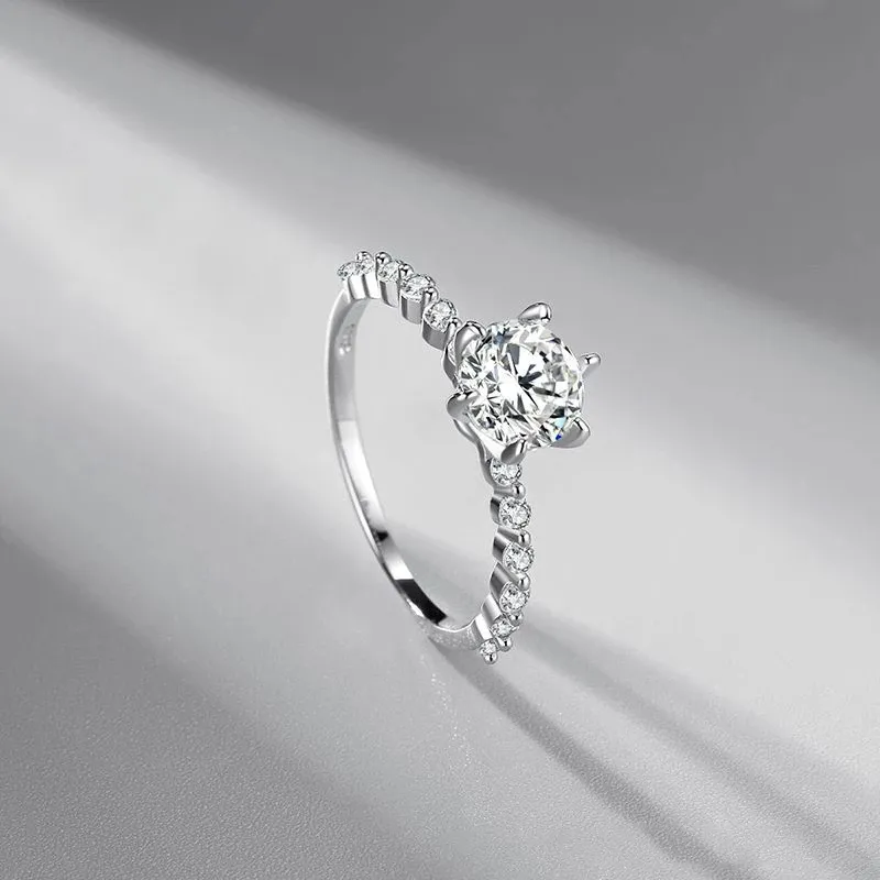 S925 Sterling Silver Simple et Polyvalent Curling Géométrique Texturé Fleur Forme Anneau Micro-set Multi-diamant Bijoux Cadeau