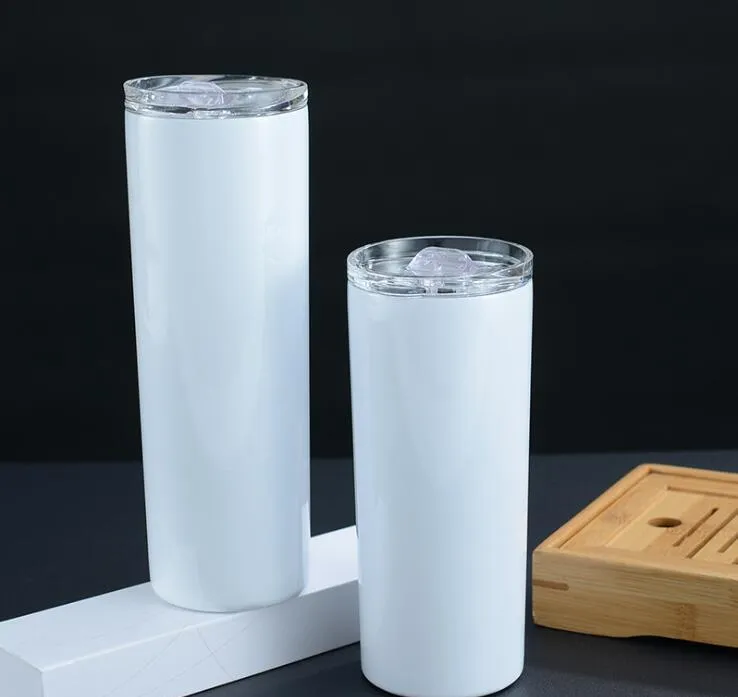 20oz 30oz Skinny Tumblers tomt sublimering Slim Cup kaffemuggar med lock och plaststrå ölmuggar Sea CCA12506 Preaz