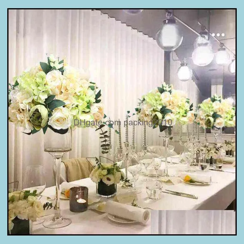 Custom 35/45cm rose peony artificial flower ball centerpieces decor wedding backdrop table flower ball bouquet +vase candlestick