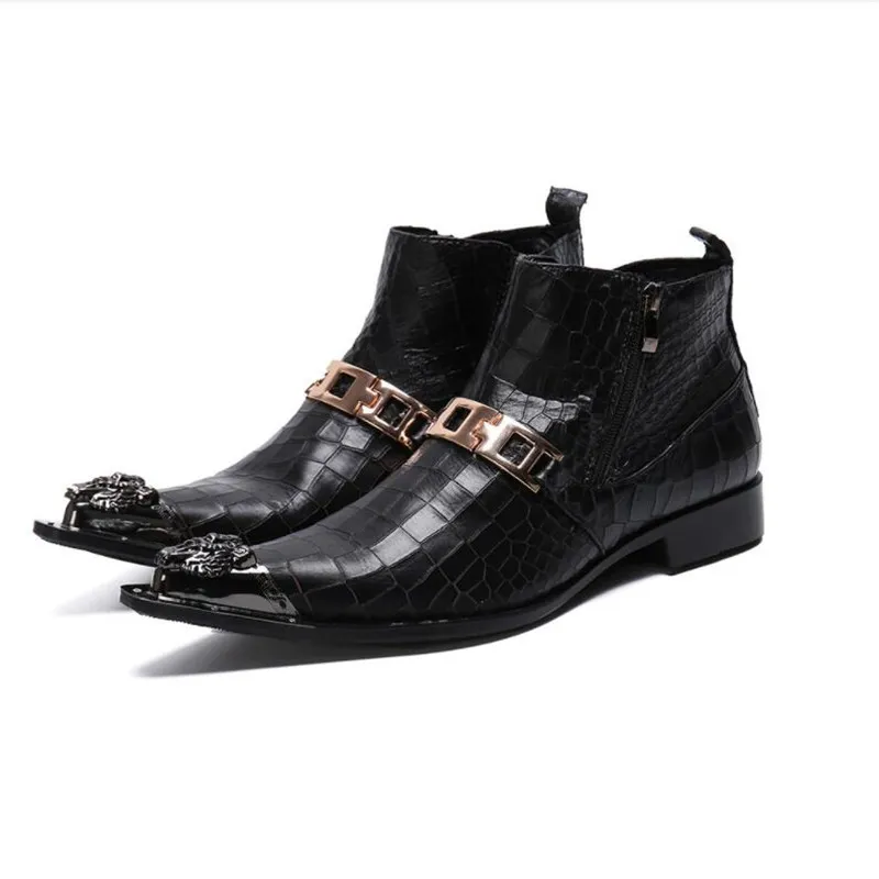 NOUVEAU Style Top qualité Noir Serpent Peau Hommes Chaussures Hommes Western Moto Bottes Zipper parti Robe Chaussures