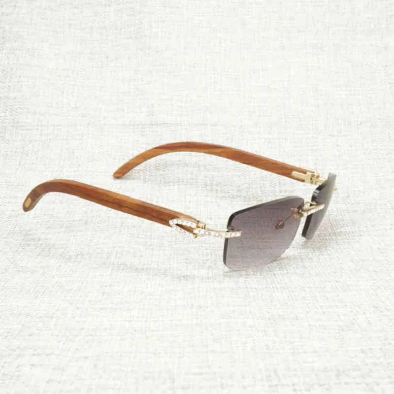 2022 Factory Wholesale New Vintage Rhinestone Black White Buffalo Horn Rimless Men Wood Sunglasses Metal Frame Shades For Outdoor Club Eyewear