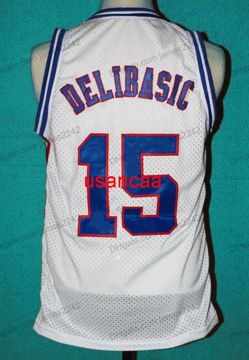 Custom Retro Jugoslavija #15 Mirza Delibasic Classic Basketball Jersey Mens Stitched White Number and name Jerseys