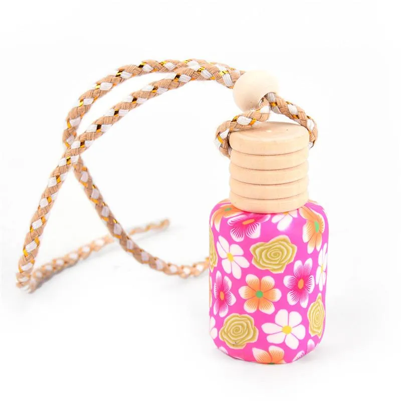 Perfume Diffuser Fragrance Bottle Floral Art Printed Hanging Car Air Freshener New Year Gifts