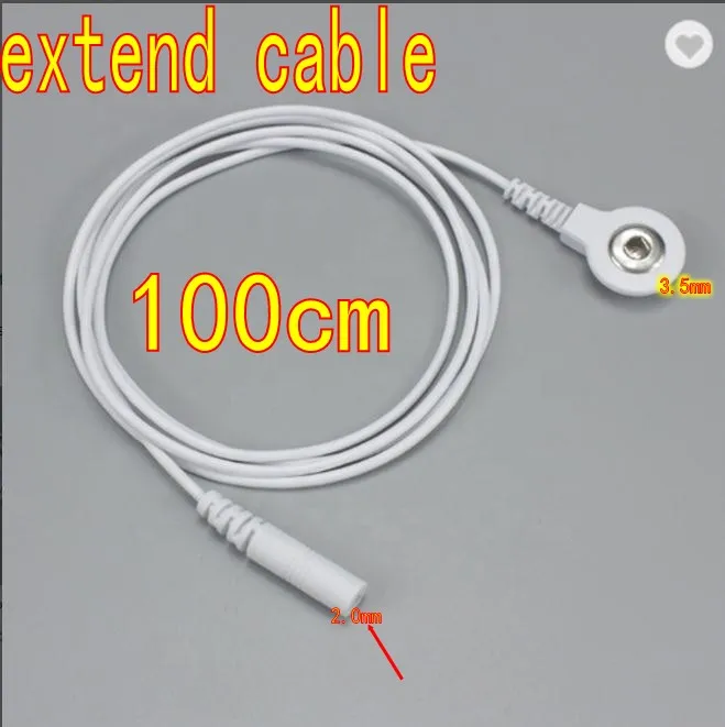 Adaptateur d'allongement de câbles plus longs de 100cm, 20 pièces, cordon d'extension, câble de plomb d'électrode, broche tieline, convertisseur à pression en bouton pour Tens Ems