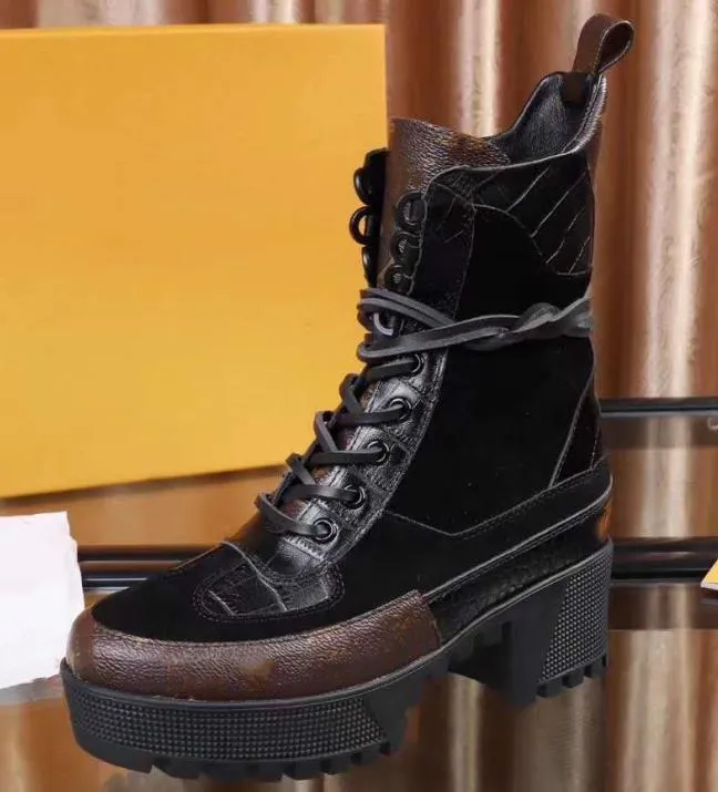 Botas de desierto con plataforma Laureate de cuero para mujer, botas de suela de goma con tacón grueso de 5CM a la moda para mujer