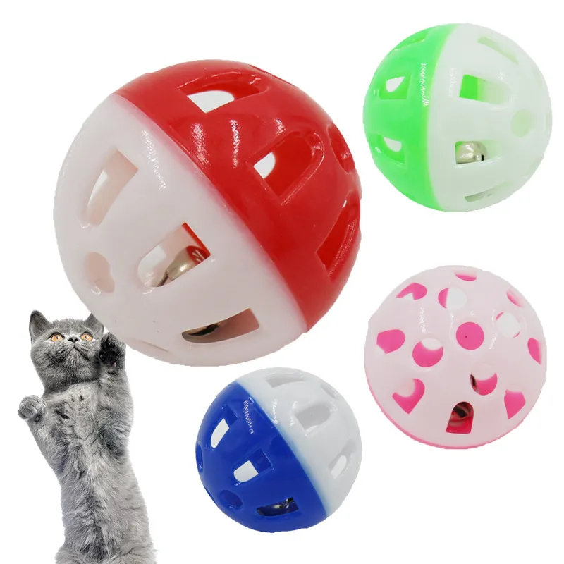 Pet Toys Hollow Plastic Pet Cat Colourful Ball Toy With Small Bell Lovable Bell Voice Plastic Interactive Ball Puppy Playing Toys HH9-3604