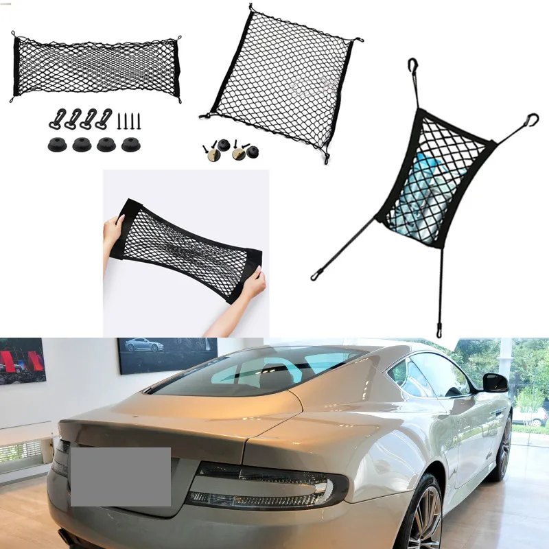 För Aston Martin Virage Car Auto Vehicle Black Bakre Trunk Cargo Bagage Organizer Storage Vertikal Nylon Plain Seat Net