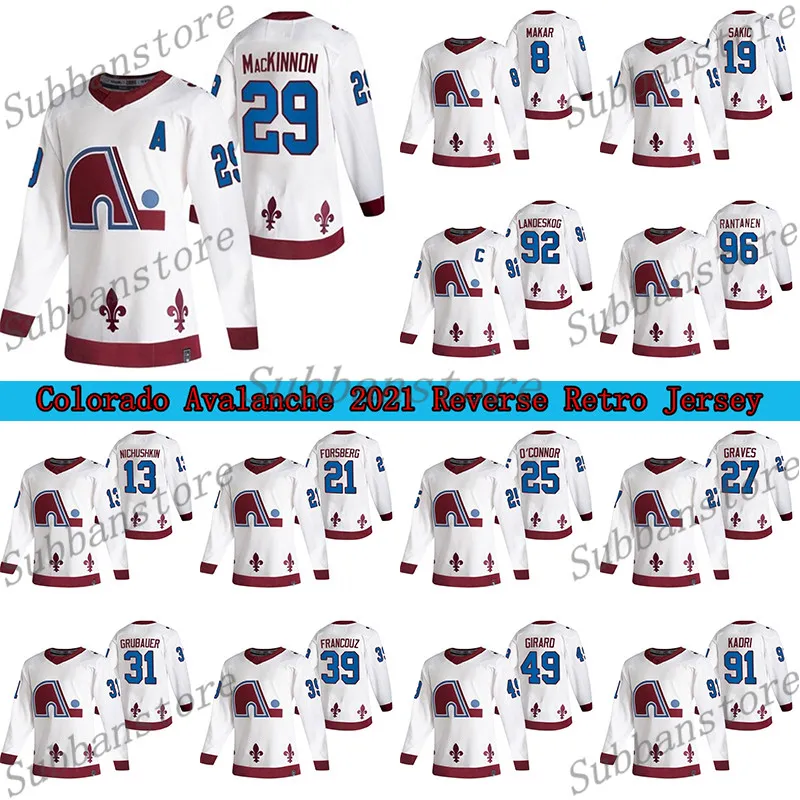 Colorado Avalanche 2021 Jersey Retro Retro Quebec Nordiques 8 Cale Makar 29 Nathan Mackinnon 96 Rantanen 92 Landeskog Hockey Jerseys