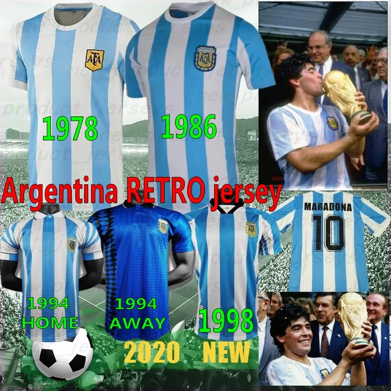 Thai 1986 1978 Argentinië Retro Soccer Jerseys Maradona Vintage Classic 94 Maradona 98 Mannen Voetbal Shirts Jersey Maillot Camisetas de Futbol