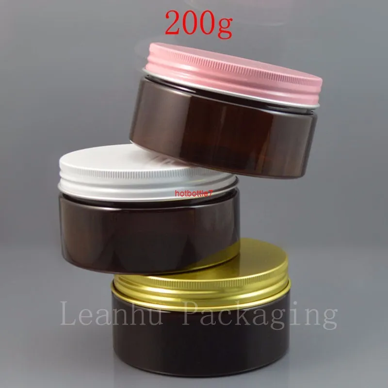 Braune Farbe Pet Jar, 200ml Plastikglas mit weißem Rosa oder Goldkappe, kosmetische Verpackung Körperpflege 200g Klar Container Jarhigh Qualtity