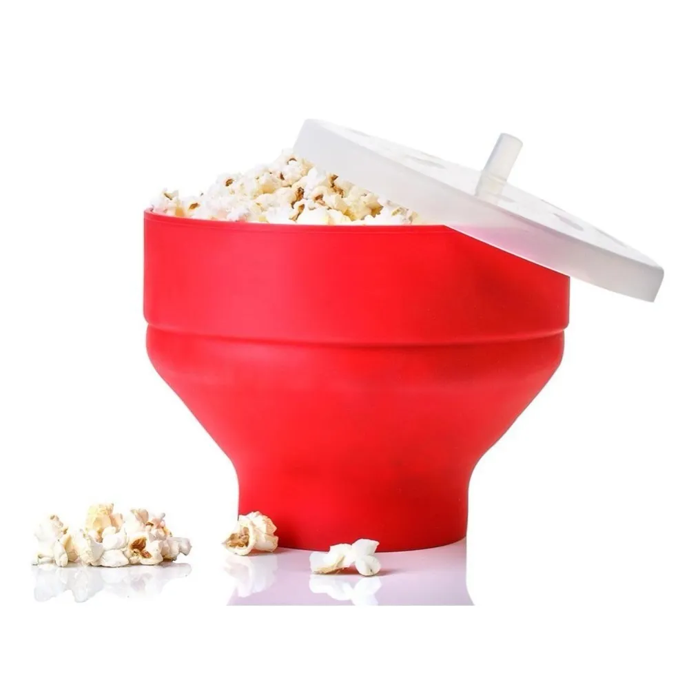 Neue Popcorn Mikrowelle Silikon faltbare rote hochwertige Küche einfache Werkzeuge DIY Popcorn Eimer Schüssel Maker mit Deckel 201214