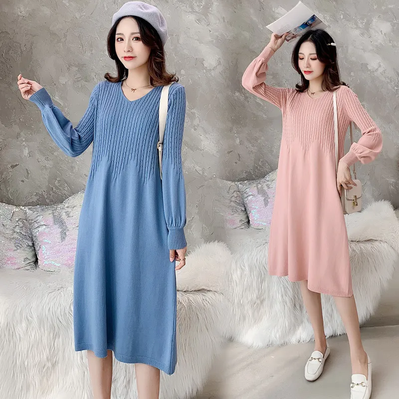 1861 2020 Oto o Invierno Moda Coreana De Punto Vestido De