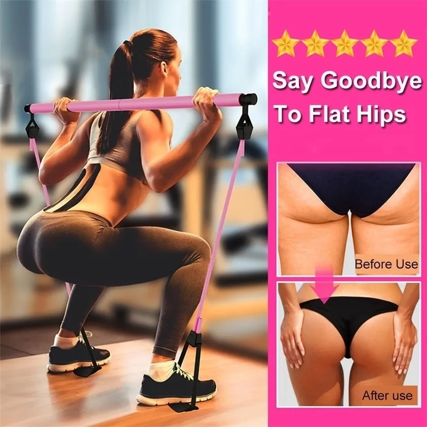 Fitness Yoga Pilates Bar Stick Crossfit Resistance Bands Trainer Pull Rods Rope Portable home Gym Body Workout 220216