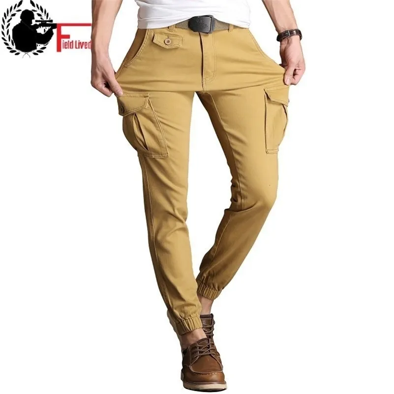 Mens Slim Fit Pantalon Stretch Skinny Pantalon Tactique Militaire Cargo Pantalon Multi Poche Coton Cheville Longueur Mâle Jogger 201109