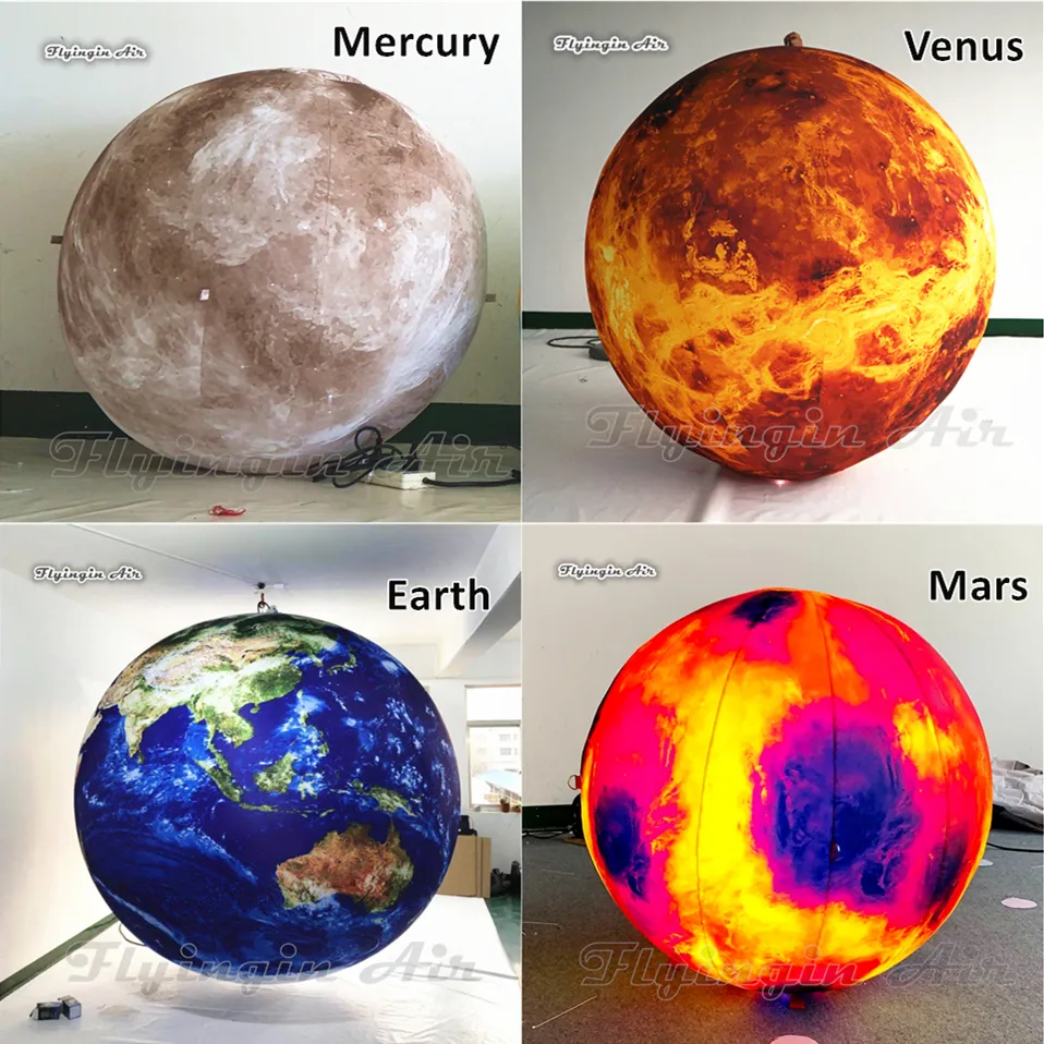 Pianeti gonfiabili personalizzati del sistema solare LED che illuminano il pallone decorativo del globo dell'aria enorme appeso/terra del partito della sfera della stella per gli eventi del museo