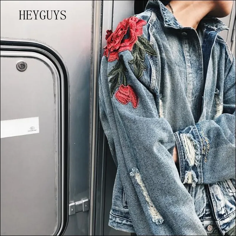 Denim jacket rose embroidery hotsell