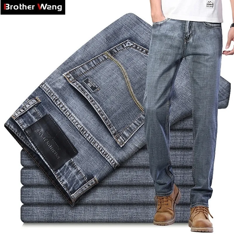 2020 Nouveaux Jeans pour hommes Classic Style Business Casual Advanced Stretch Stretch Fit Deniers Pantalons Gris Blue Pantalon Homme 201118