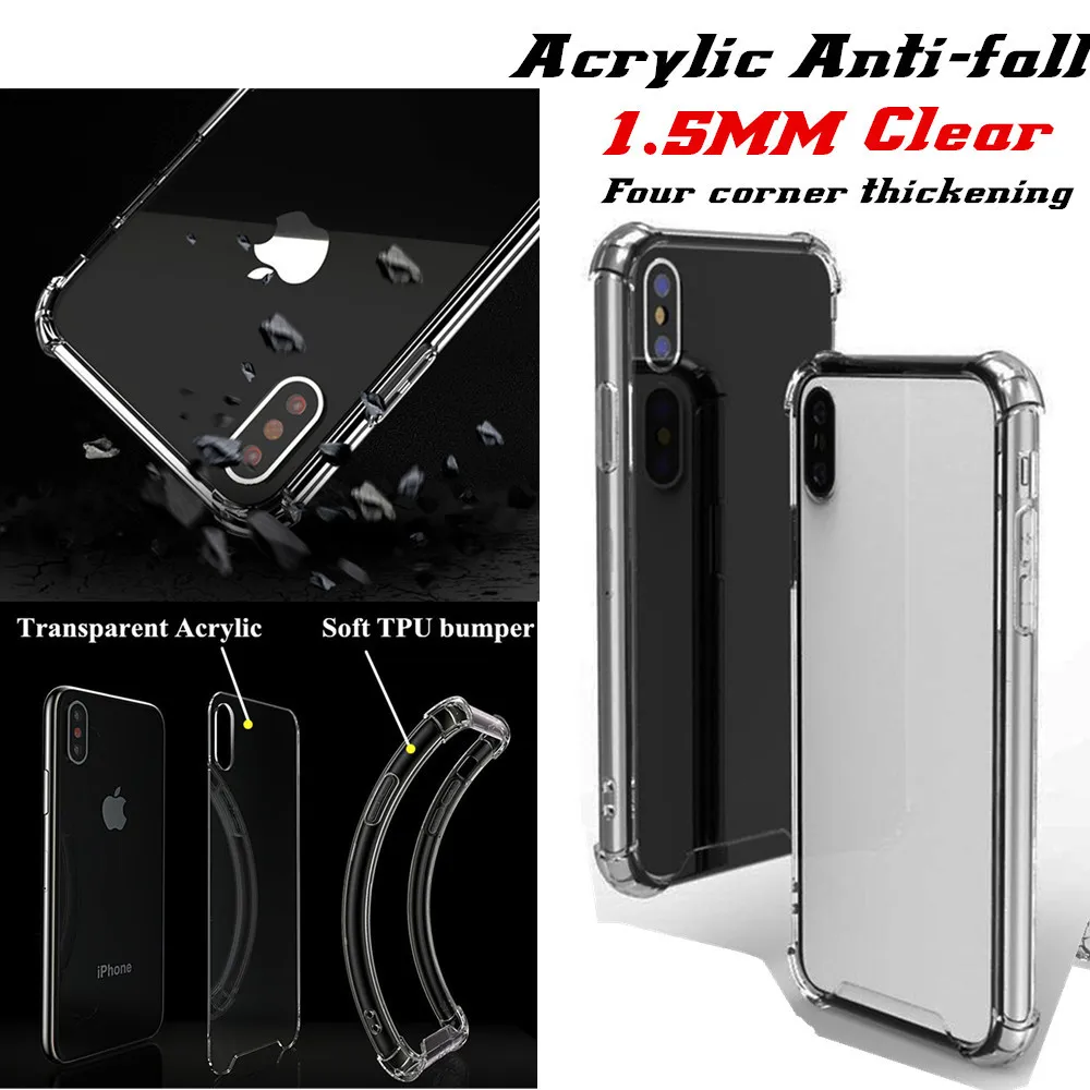 1.5MM Transparent Acrylique Couverture Arrière Pour Iphone 12 11 Pro XS MAX XR 7 PLUS pour Samsung S8 Note 9 J7 Prime Clear gel TPU Case