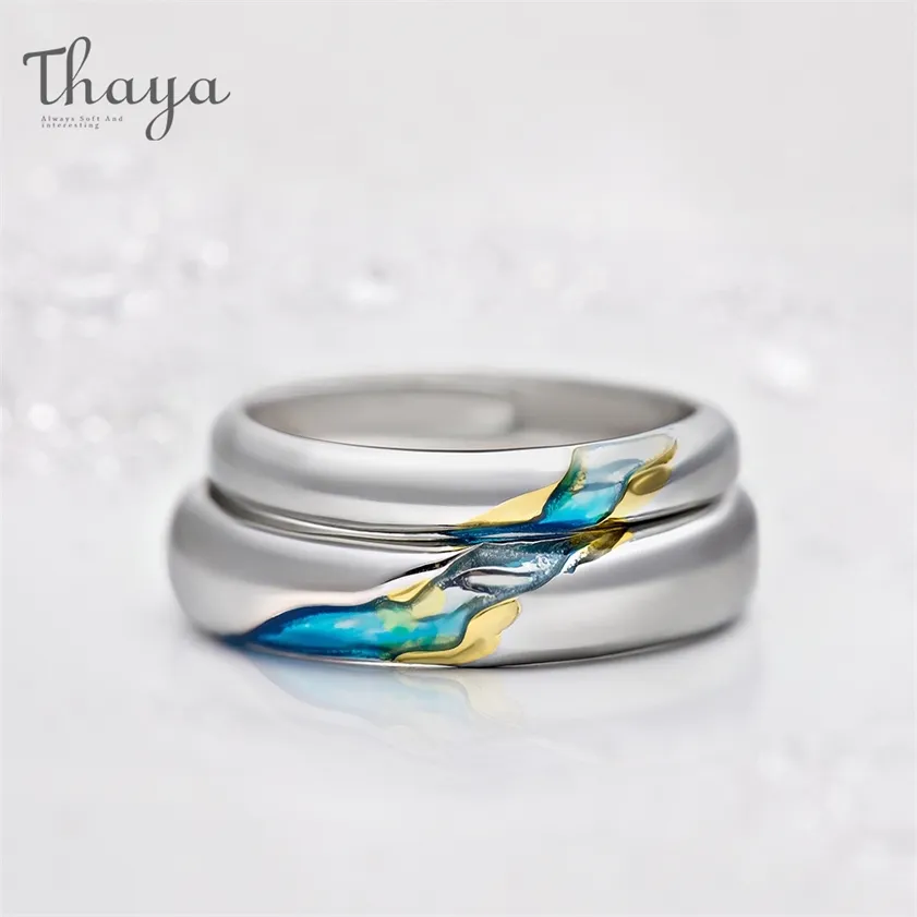 Thaya S925 Silber Paar Ringe TheOtherShoreStarry Design für Frauen Männer Größenveränderbares Symbol Liebe Hochzeit Schmuck Geschenke 220216