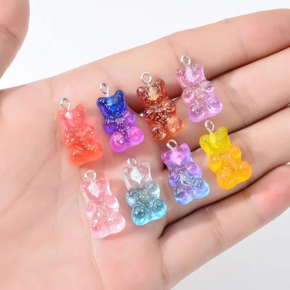 100 Cute Gummy Bear Pendant Gummy Bear Charms for DIY Jewelry Making - Resin Bears, 2.1*1.0cm