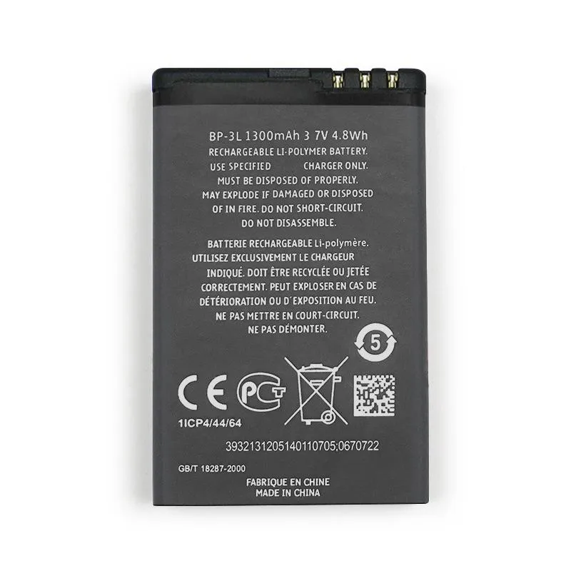 High quality 1300mAh BP-3L Batteries For NOKIA Lumia 303 510 603 610 710 3030 Battery