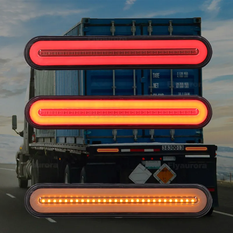 2X 트럭 테일 라이트 스톱 브레이크 램프 터닝 신호 라이트 트레일러 12V 24V 흐르는 신호등 램프 용 카라반 브레이크 정지 램프