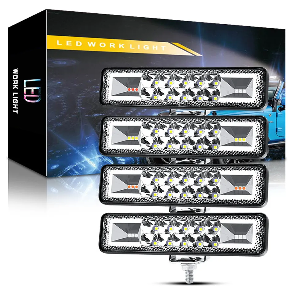 Barra de luz de trabajo de 16 LED 12V-24V 48W 6000K 4800LM Coche Camión Todoterreno ATV SUV Lámpara de trabajo de flash estroboscópico