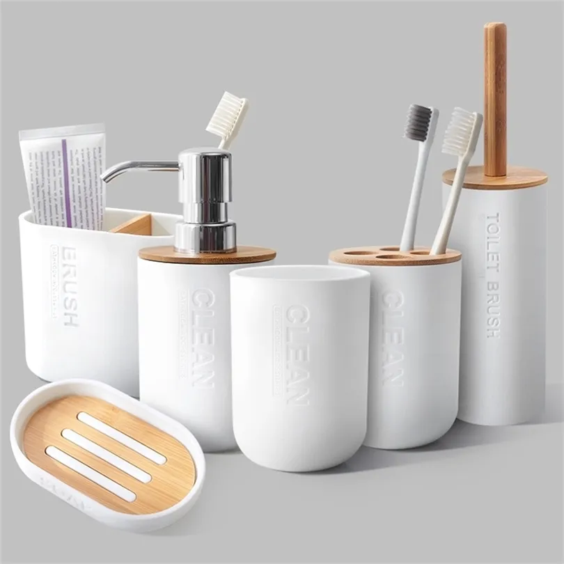 Upscale Bathroom Set Toilet Brush Toothbrush Holder Cup Soap Emulsion Dispenser Container Accessories 211222