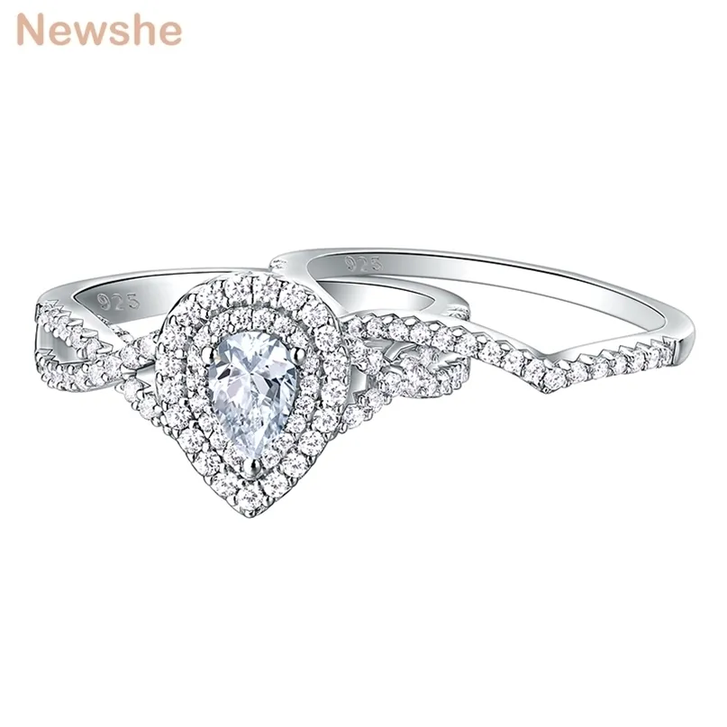 she 2 peças alianças de casamento de prata esterlina 925 para mulheres conjuntos de anéis de noivado 1,7 ct forma de pêra lágrima AAAAA zircão BR0829 220212