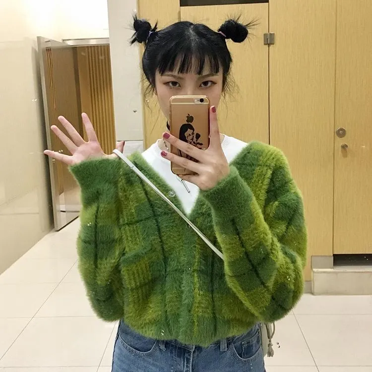 Green plaid sweater sale