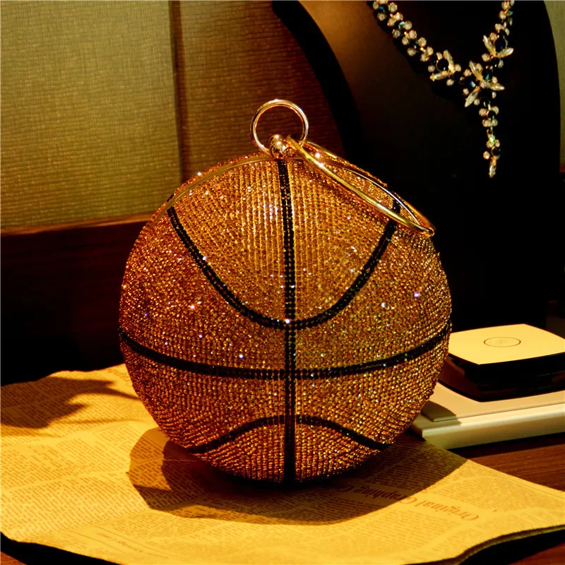 HBP 2021 Basket Bag Round Ball Gold Clutch Purse Crossbody for Womens Evening Rhinestone Handväskor Damer Party Shoulder Purses