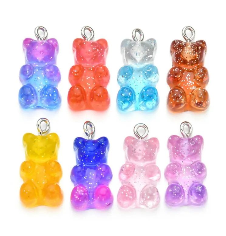 100pcs Cute Gummy Bear Charms Flat Back Resin Necklace Pendant Earring Charms For DIY Decoration 11*23mm