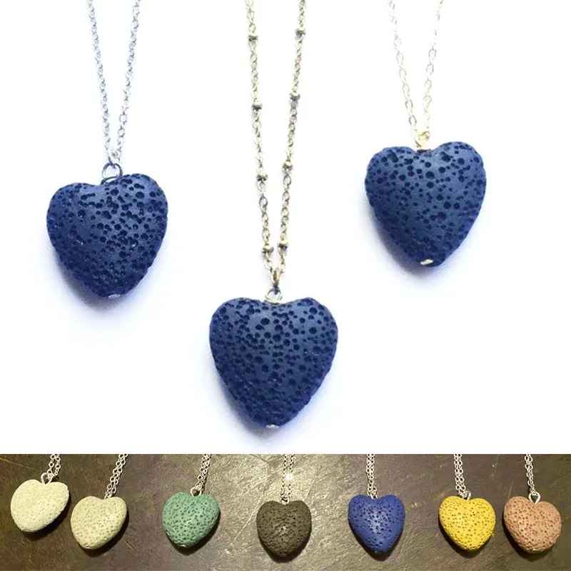 Fashion Natural Vocanic Rock Heart Pendant Necklace Essential Oil Diffuser Aromatherapy Hearts Love Lava Stone Necklaces for Women