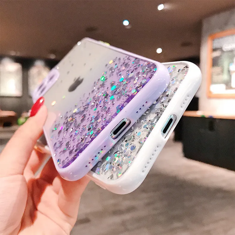 Epoxy Glitter Telefonfodral Gradient Clear Portector för iPhone 13 13Pro 12 12Pro Max 11 11Pro XR Samsung Galaxy S22 Ultra S21 Fe A12 A13 A32 A42 A52 A72 5G 20222