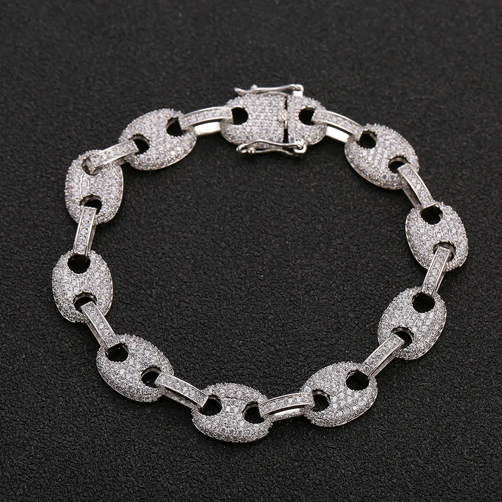 Bransoletowa miedziana miedziana z cyrkonu Bransoletka Materiał miedziany Złoty srebrny kolor Bling CZ Men Hip Hop Bracelet