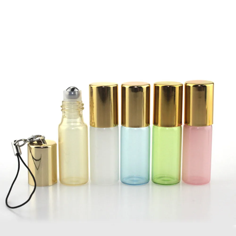 Bouteille d'huile essentielle de parfum de parfum de couleur de perle de bouteilles en verre de rouleau de 5 ml avec le rouleau de boule d'acier inoxydable