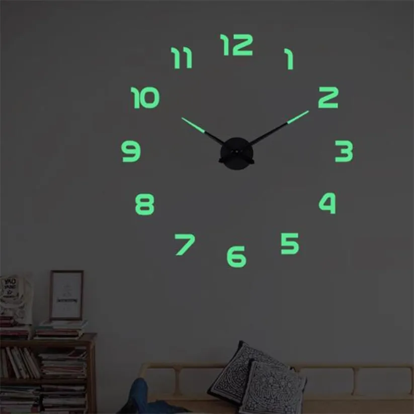 47 inch Luminous Wall Clocks Large Clock watch Horloge 3D DIY Acrylic Mirror Stickers Quartz Duvar Saat Klock Modern Mute 220115