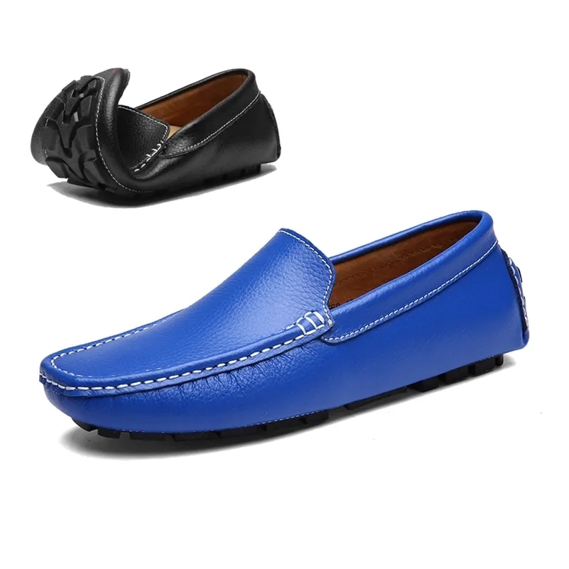 Agsan Genuine Leather Men Moafers Mocassins Blue Mens Driving Shoes Grande Tamanho 38-47 Italian Moafers Sapatos Handmade Casual sapatos 201212