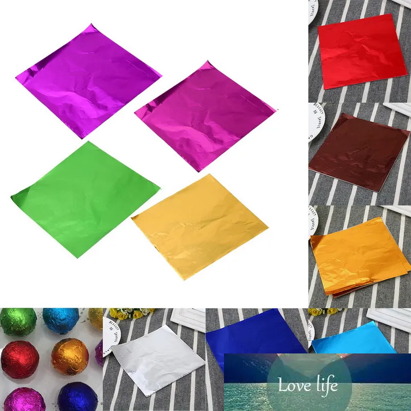 Dozzor 100 sztuk 8x8cm DIY Food Aluminium Folie Papier Czekoladowy Cukierki Opakowania 10 Kolory Party Urodziny Wrapper Folia Naklejka