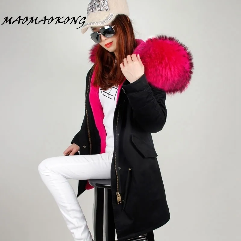 Brand Women Winter Jacket Long Docunable Ligned Black Parkas Grand Rattime Raccoon Fur Capot Coat Outwear 201202