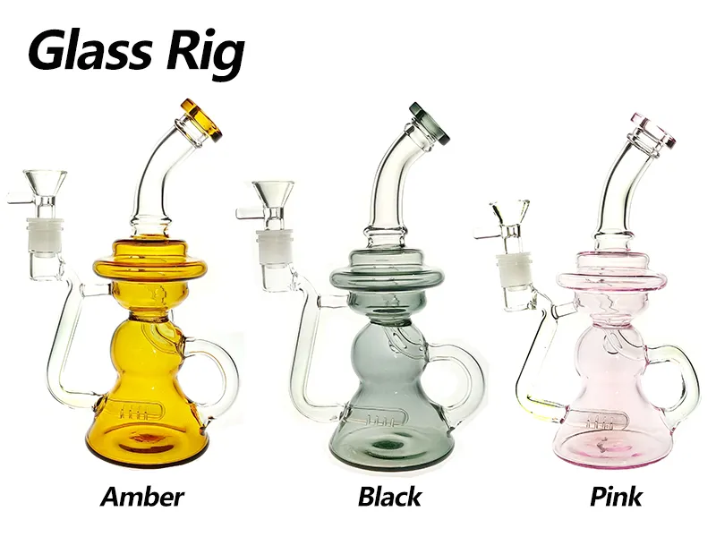 Hookah Recycler Oil Rig Bubbler Bongs 8,5 inch Hoogte en plak perc met 14 mm glazen kom 320 g gewicht 3 kleuren Bu066