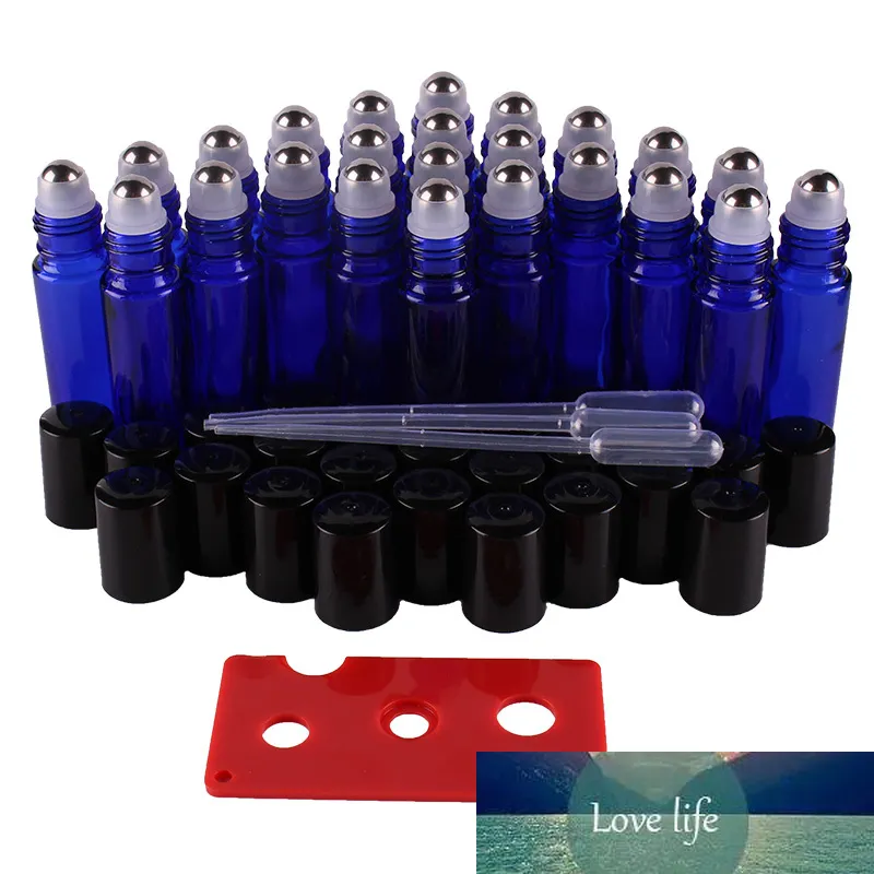 24 SZTUK 10ml Kobalt Blue Essential Oil Szkło Roll na butelkach Fiolki ze stali nierdzewnej wałek rolki do aromaterapii perfum