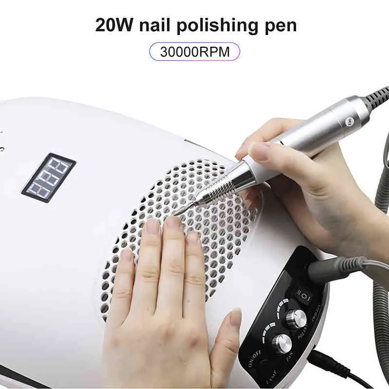 Sèche-ongles 140w 3-en-1multifonction aspirateur à poussière perceuse électrique uv lampe à LED manucure Machine pour Salon outil 220225