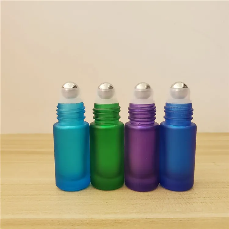 5ml Frosted Glass Essential Oil Bottles Refillable Stainless Roll On Cosmetic Colorful Empty Travel Refillable Roller Bottle