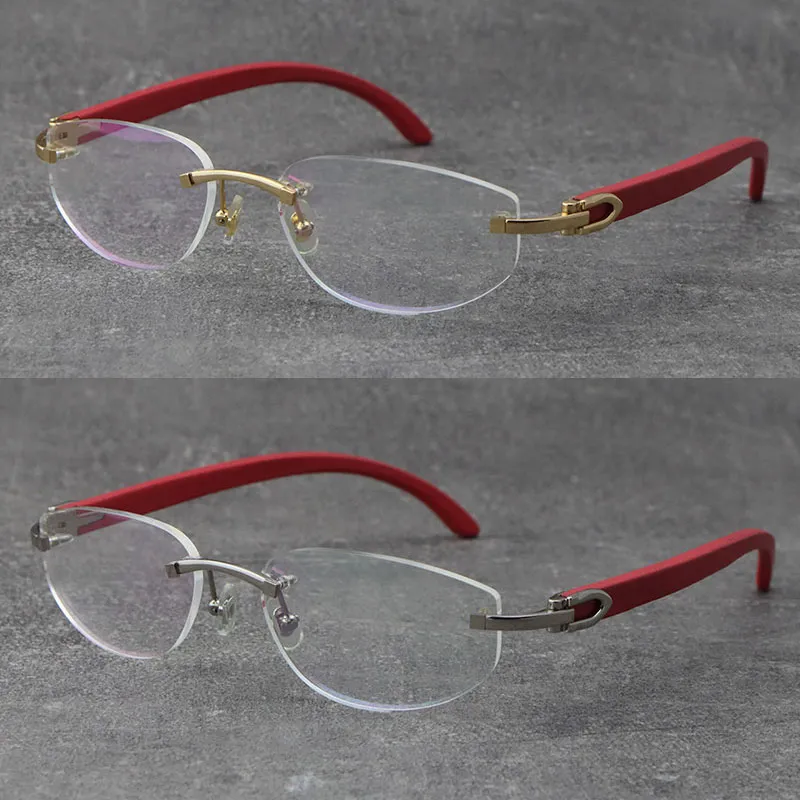 도매 공장 직접 판매 눈 안경 여성용 나무 읽기 안경용 안경 유니섹스 프레임 3524012 고품질의 림이없는 Optica 렌즈 18K 골드 실버 아이웨어 크기 : 57