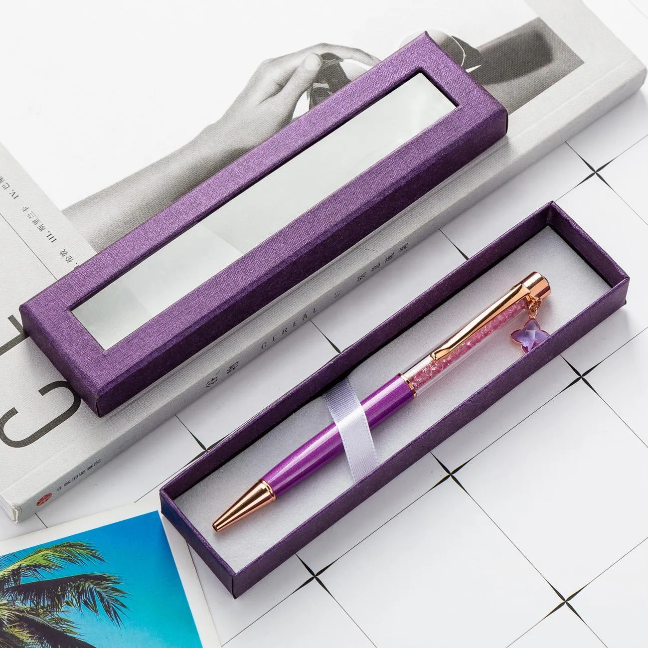 Pen Gift Box Transparent Window Paper Packaging Pen Box Ballpoint Pens Pencil Cases Display Stand Rack School Office Supplies Stationery DH8577